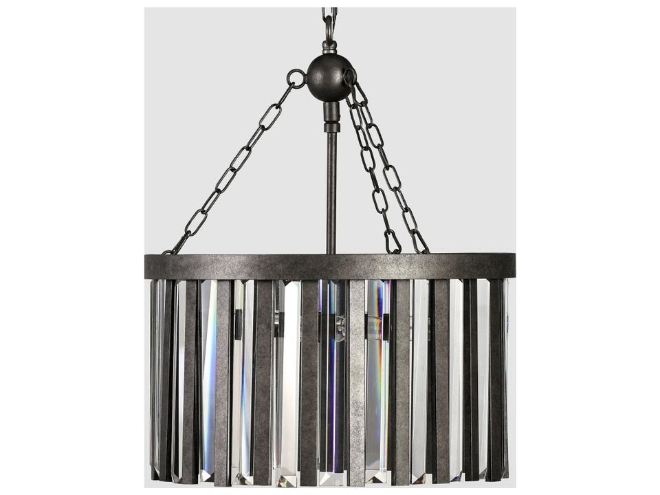 4-Light Olympia Chandelier in Pewter with Iron and Glass Prisms