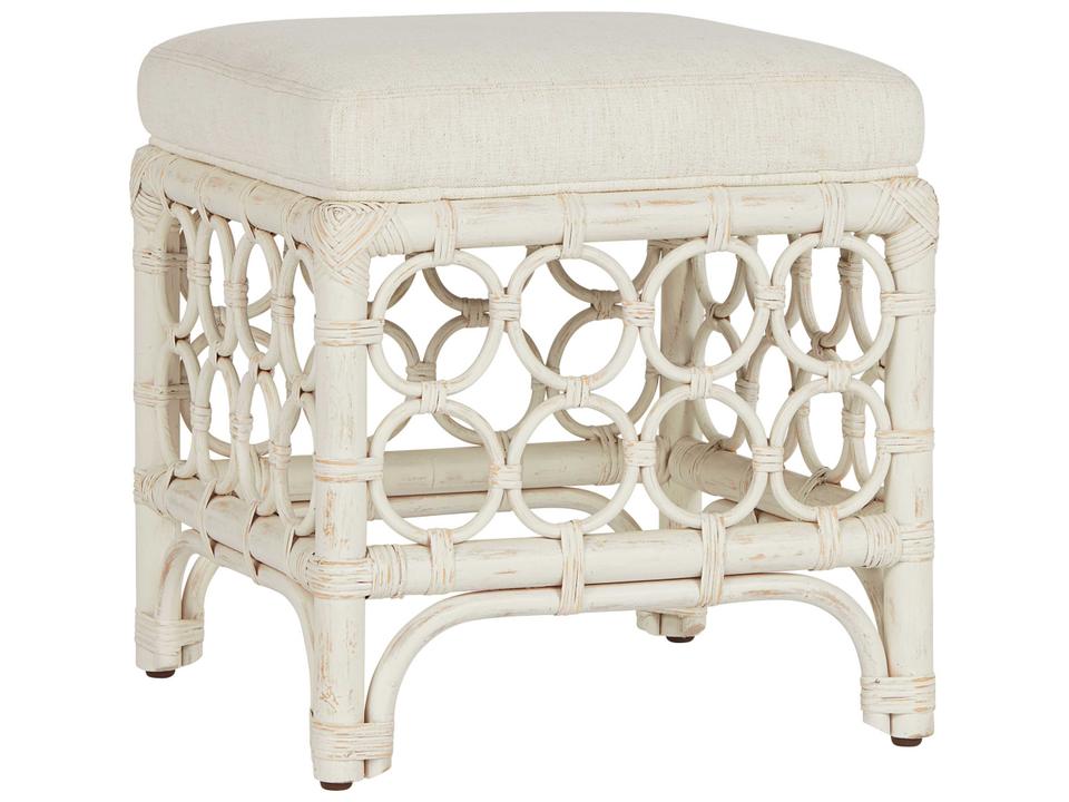 Universal Furniture Getaway Coastal Living Rattan Accent Stool in Egret