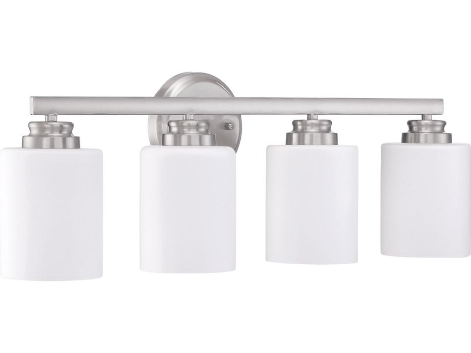 Bolden 4-Light Bathroom Vanity Light in Brushed Polished Nickel with White Frosted Glass