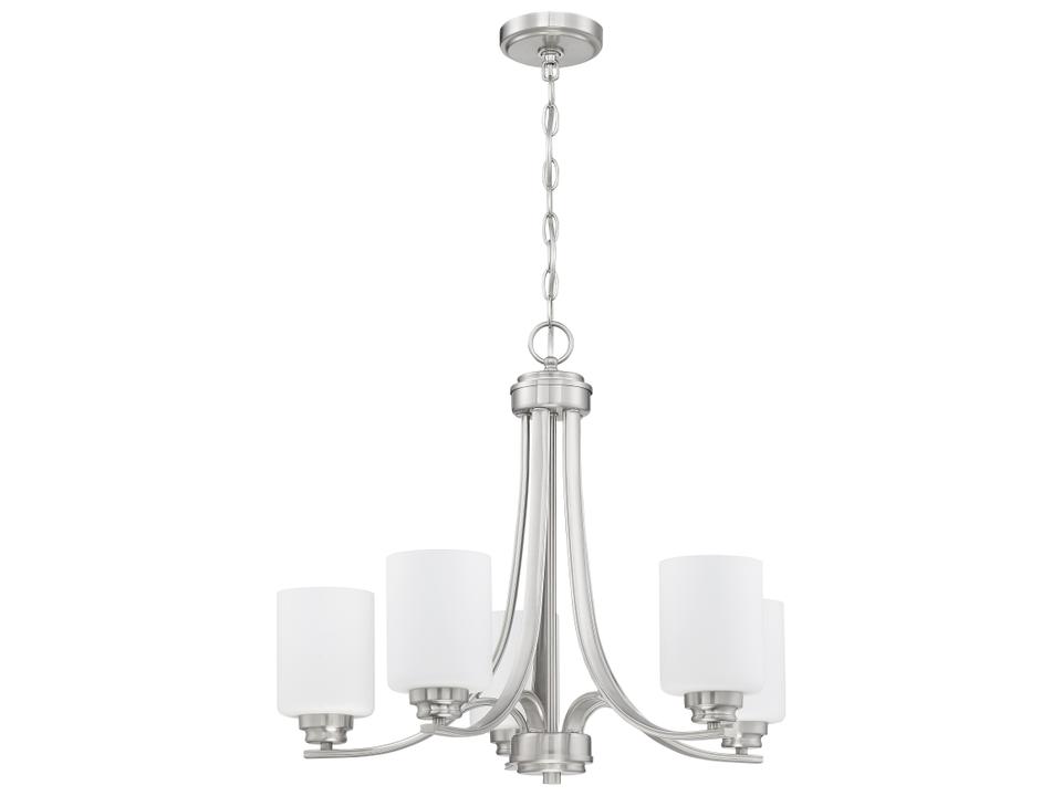 Bolden 5-Light Chandelier in Brushed Polished Nickel with White Frost Glass