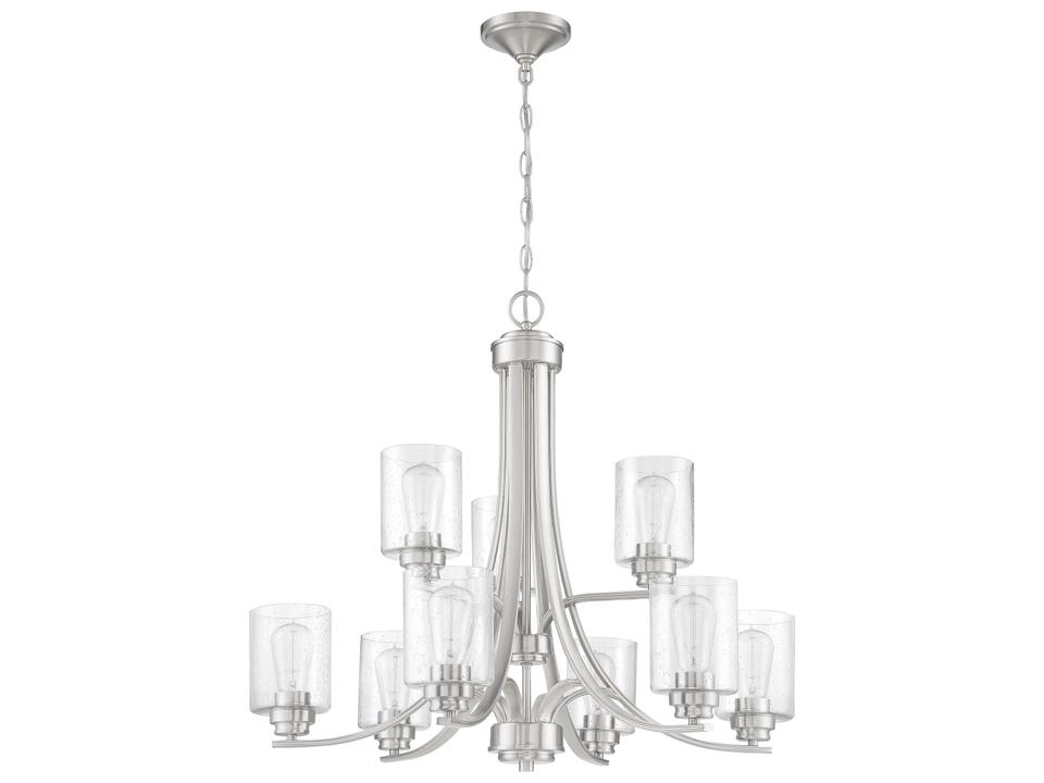 Bolden 9-Light Chandelier in Brushed Polished Nickel with Clear Seeded Glass
