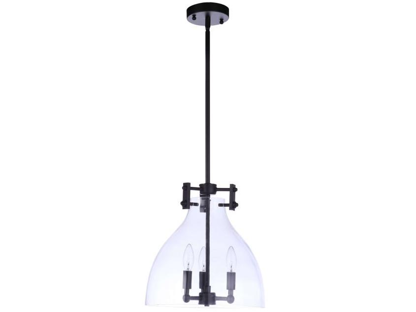 Chardonnay 3-Light Clear Glass Pendant Light in Flat Black