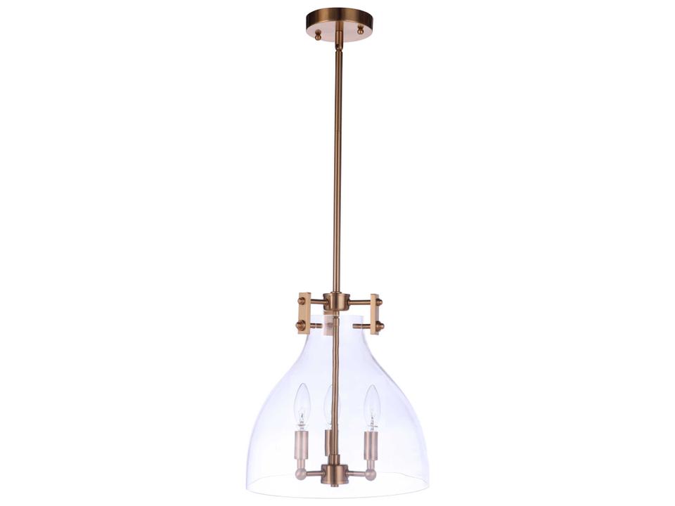 Chardonnay 3-Light Pendant Light in Satin Brass with Clear Glass