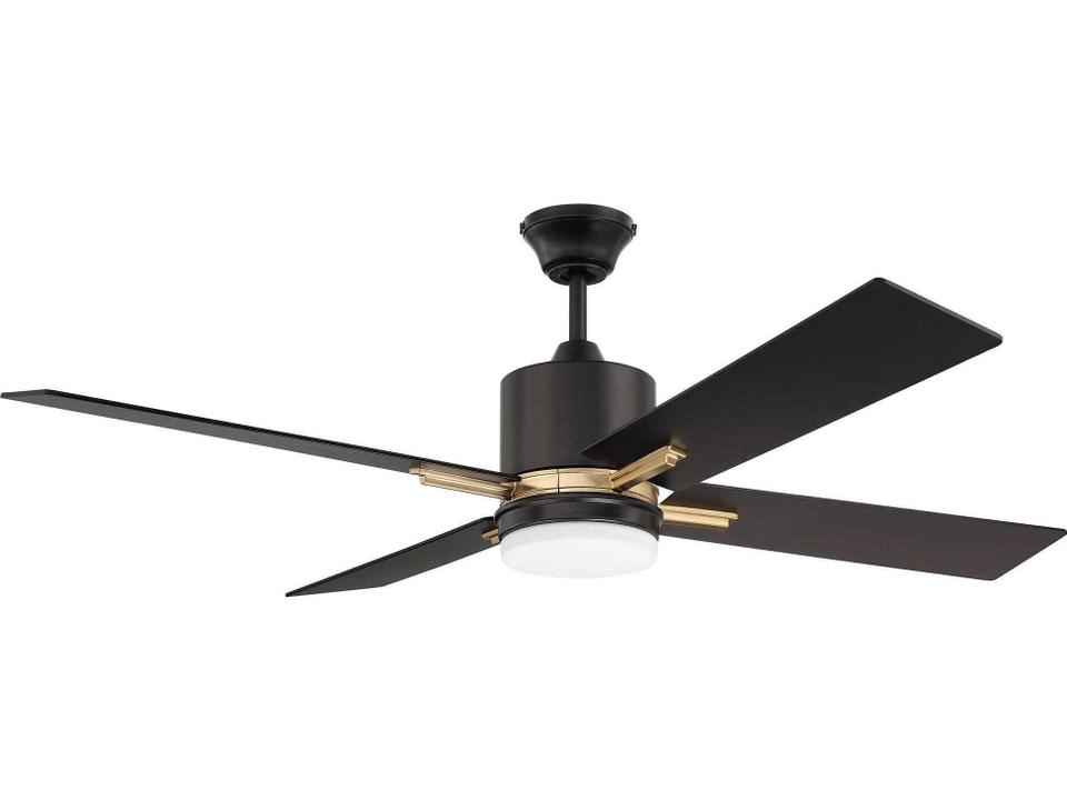 Teana 52-Inch 4-Blade Indoor LED Ceiling Fan in Flat Black and Satin Brass
