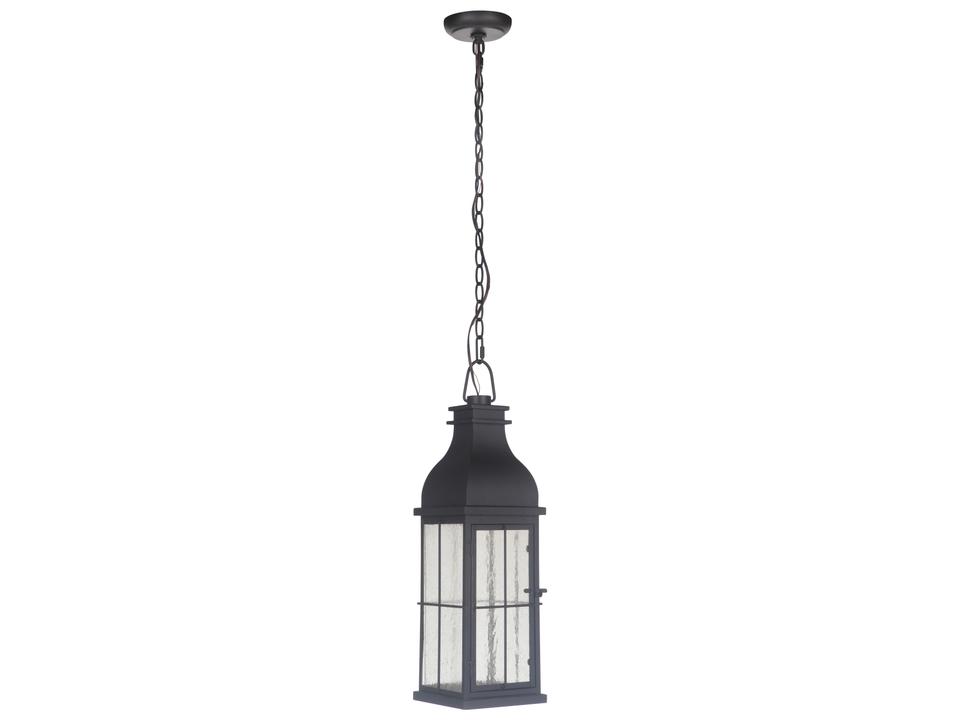 Vincent LED Outdoor Pendant Light in Midnight Finish with Clear Seeded Glass