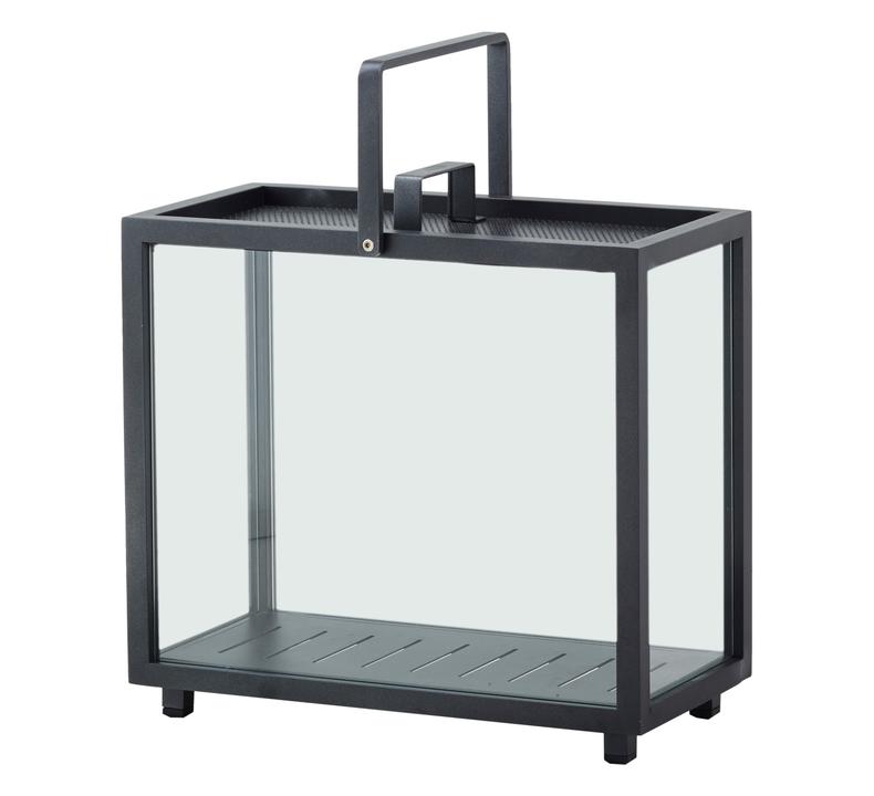 Lighthouse Rectangular Lantern in Lava Grey Aluminum and Tempered Glass