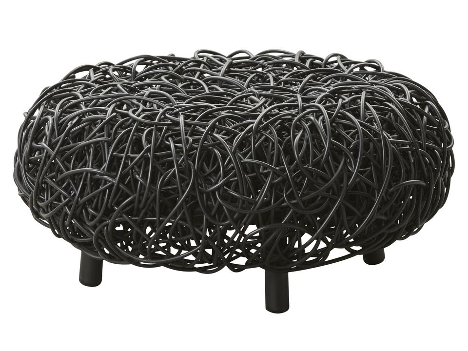 Loop Round Rattan Ottoman in Black