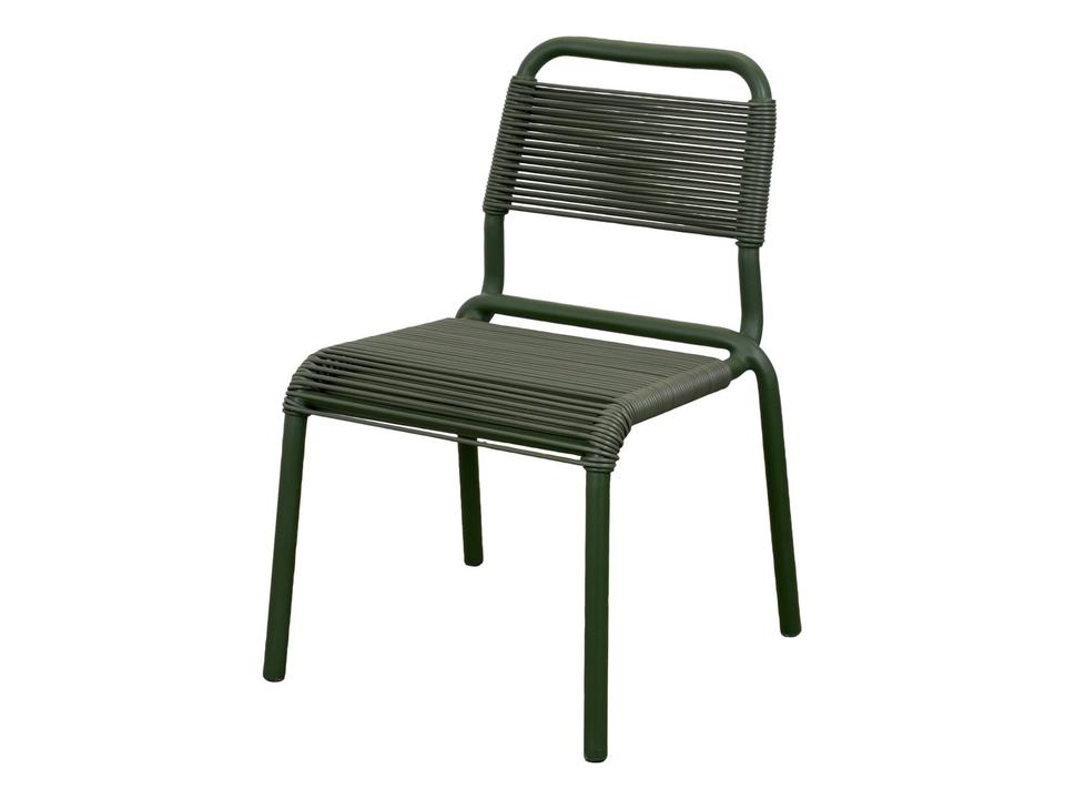 Al Dente Dining Side Chair with Dark Green Aluminum Frame and Weave