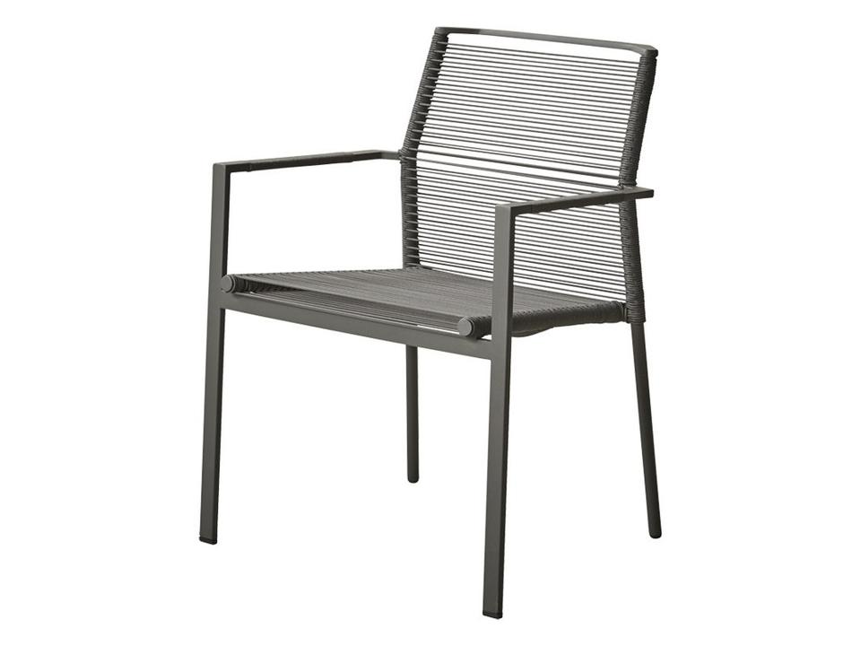 Edge Aluminum Cane-line Rope Stackable Dining Arm Chair in Anthracite