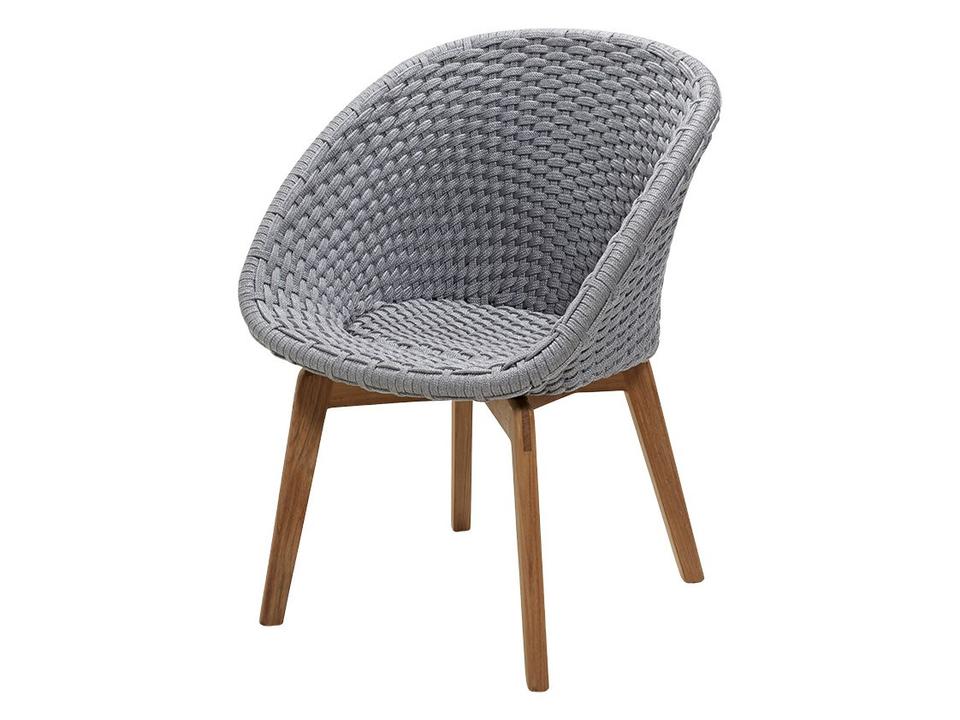Peacock Cane-line Soft Rope Dining Armchair with Teak Legs in Light Grey