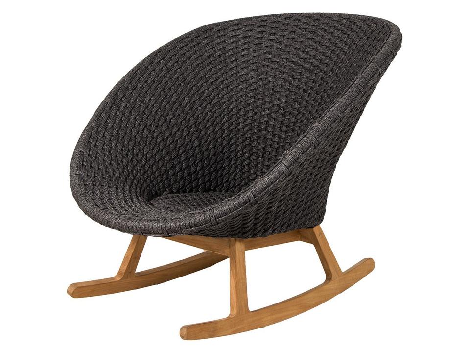 Peacock Dark Grey Soft Rope Rocking Chair with Teak Legs