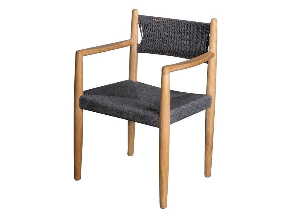 Cane-line Royal Teak and Soft Rope Dining Armchair in Dark Grey