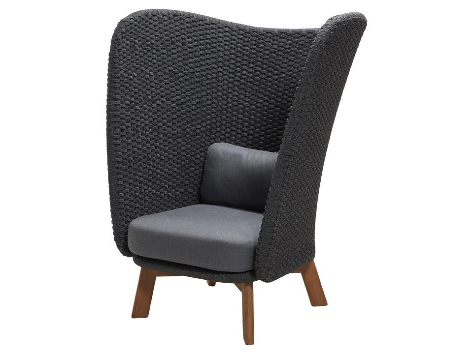 Peacock Wing Highback Lounge Chair with Dark Grey Rope and Teak