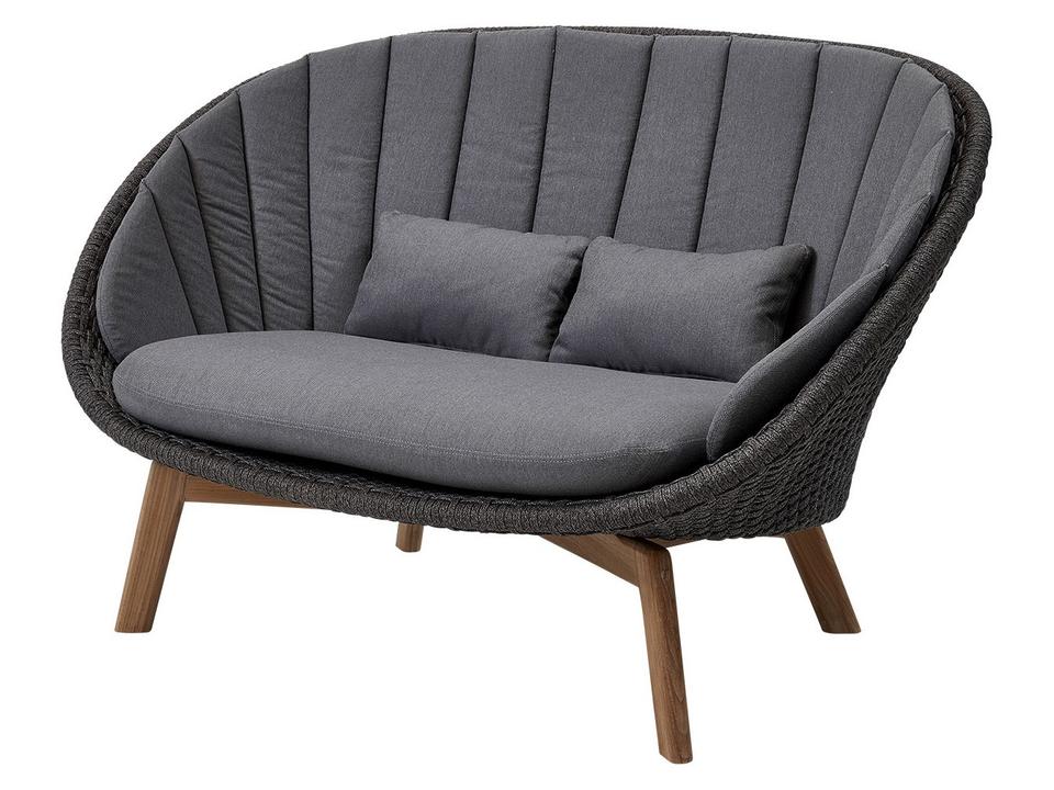 Cane-line Peacock 2-Seater Sofa with Teak Legs in Dark Grey Soft Rope
