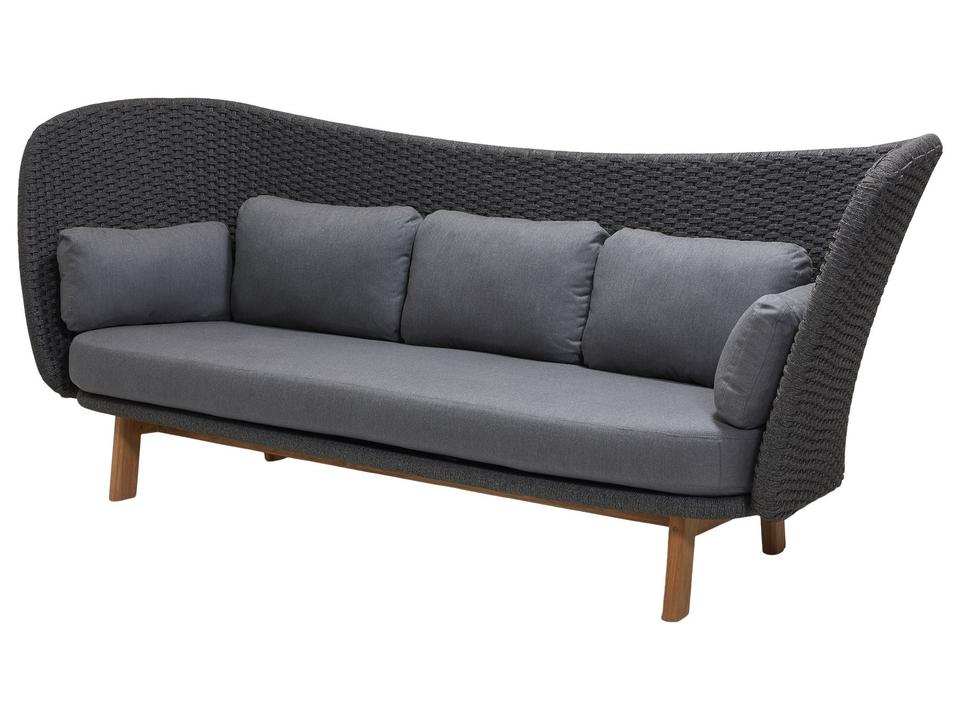 Peacock Dark Grey Rope Wing 3-Seater Sofa with Teak Legs