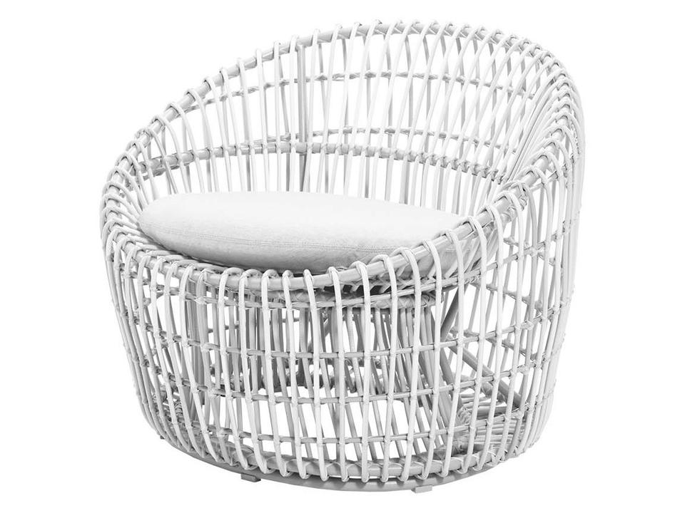 Nest White Weave Round Chair with White Cushion