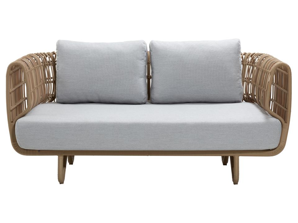 Nest 2-Seater Sofa in Natural Weave with Light Grey Cushions