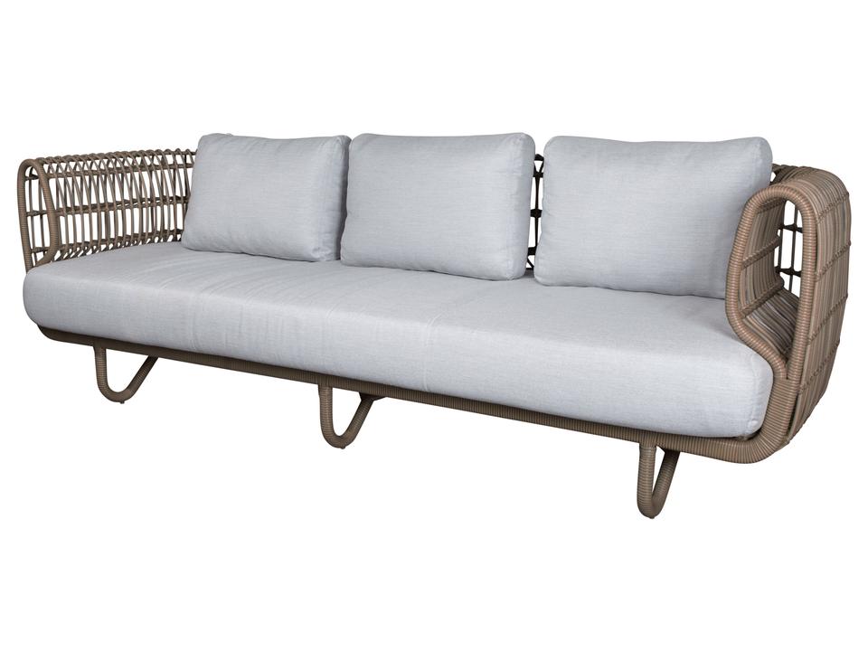 Nest 3-Seater Sofa with Natural Cane-line Weave and Light Grey Cushions