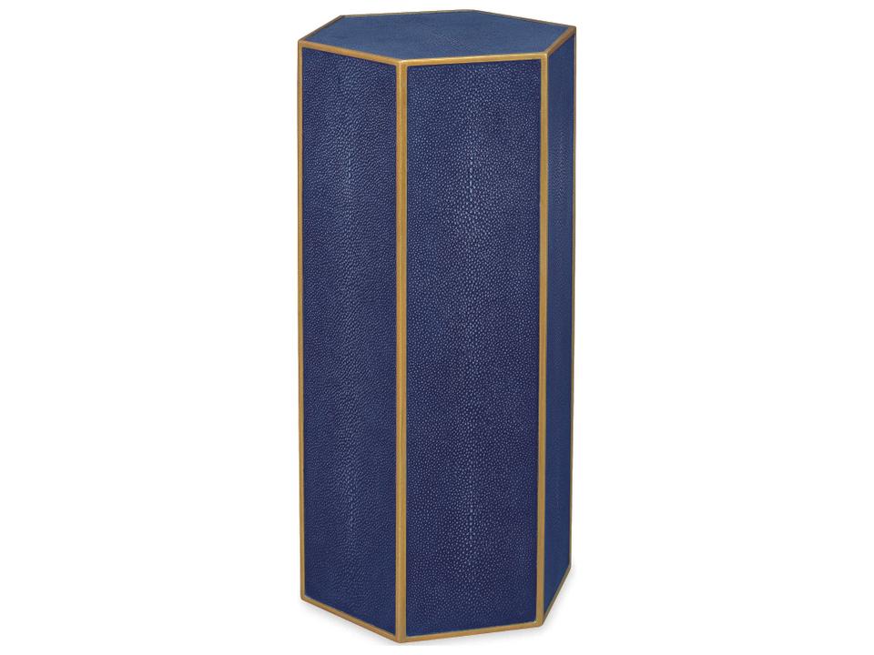 Romeo Tall Hexagon Side Table in Indigo Shagreen with Gold Trim