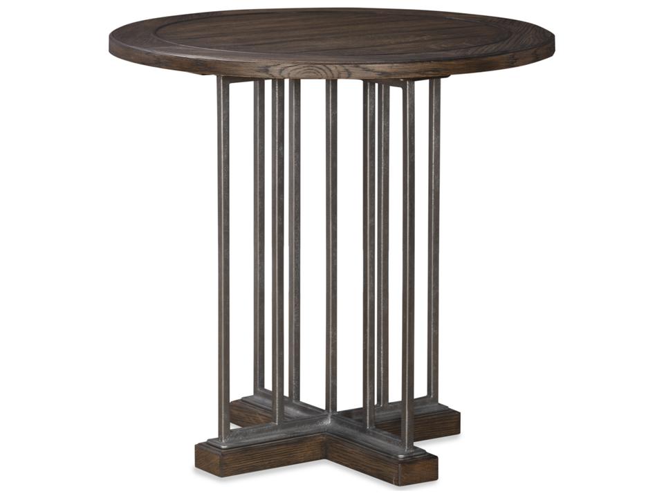 Jacob Round Side Table in Brown Rustic Oak and Pewter