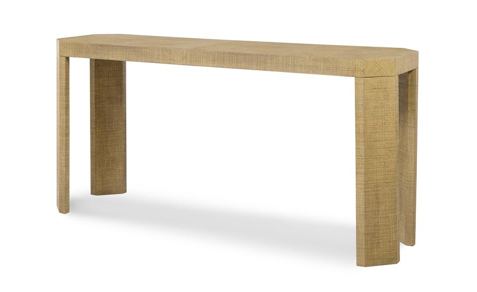Gustav Lacquered Raffia Console Table in Natural with Chamfered Legs