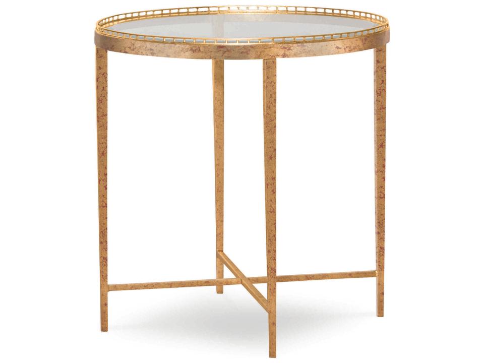 Logan Round Chairside Table in Warm Gold Leaf with Glass Top