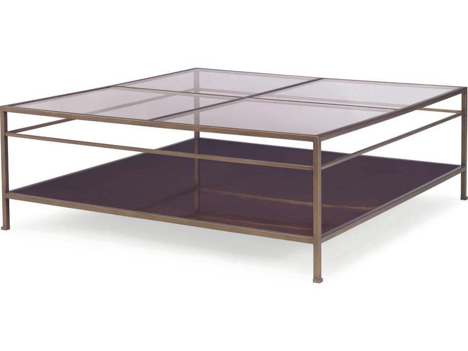Hyde Park Square Coffee Table Walnut Veneers and Antique Brass