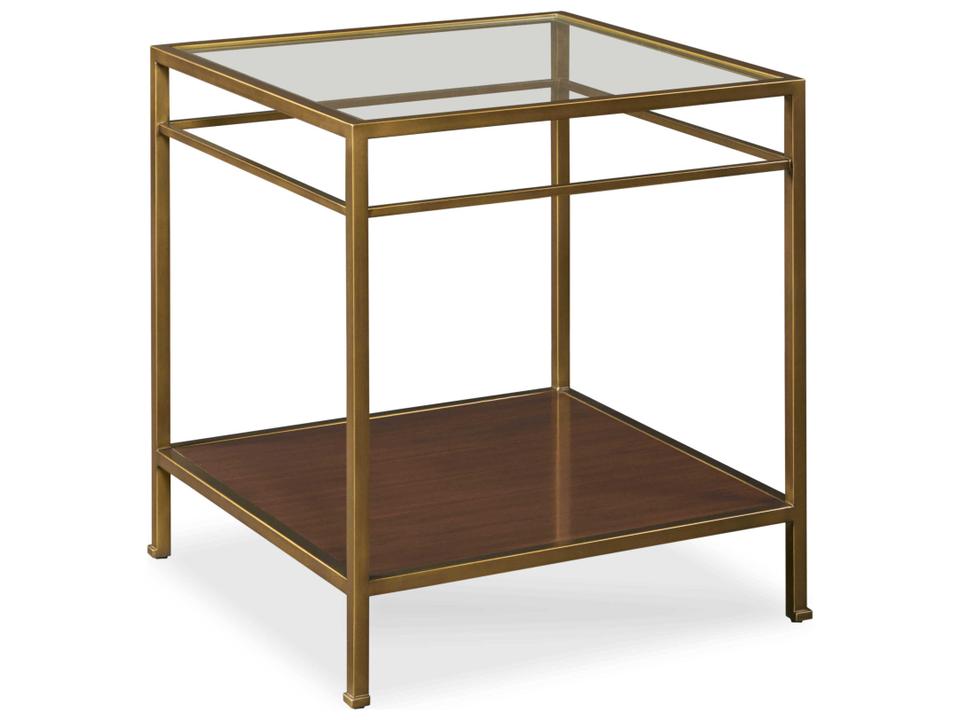 Hyde Park Square Chairside Table with Glass Top and Antique Brass Frame