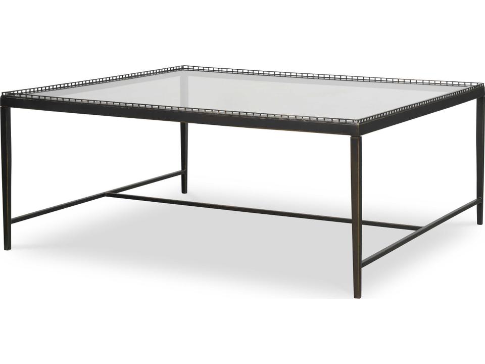 Logan Square Square Cocktail Table with Bronze Metal Frame and Tempered Glass Top
