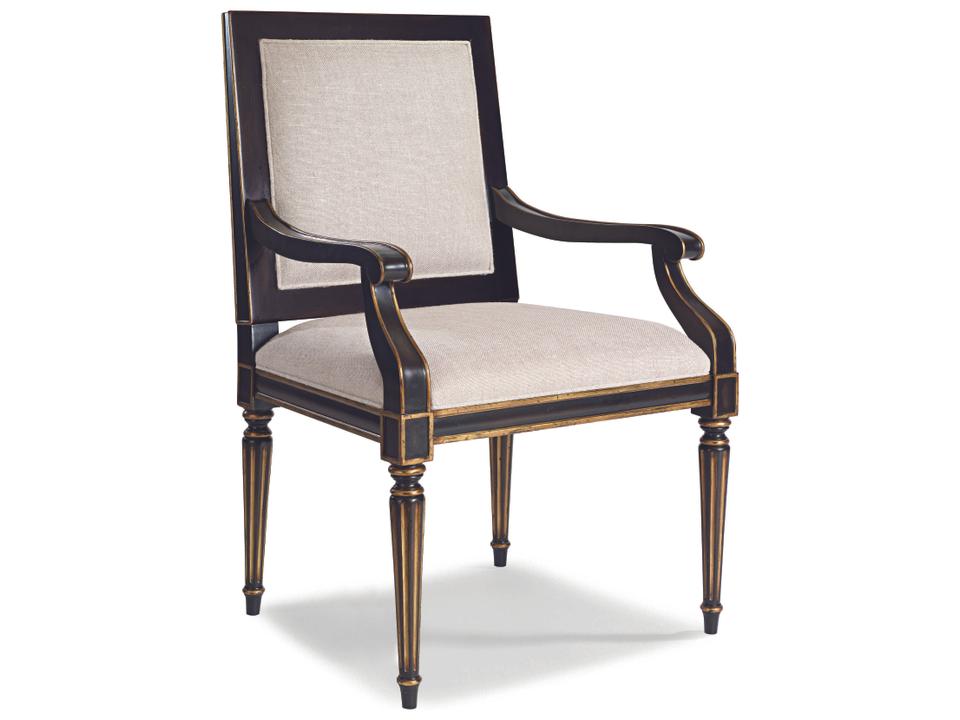 Monarch Acacia Wood Black Upholstered Arm Dining Chair