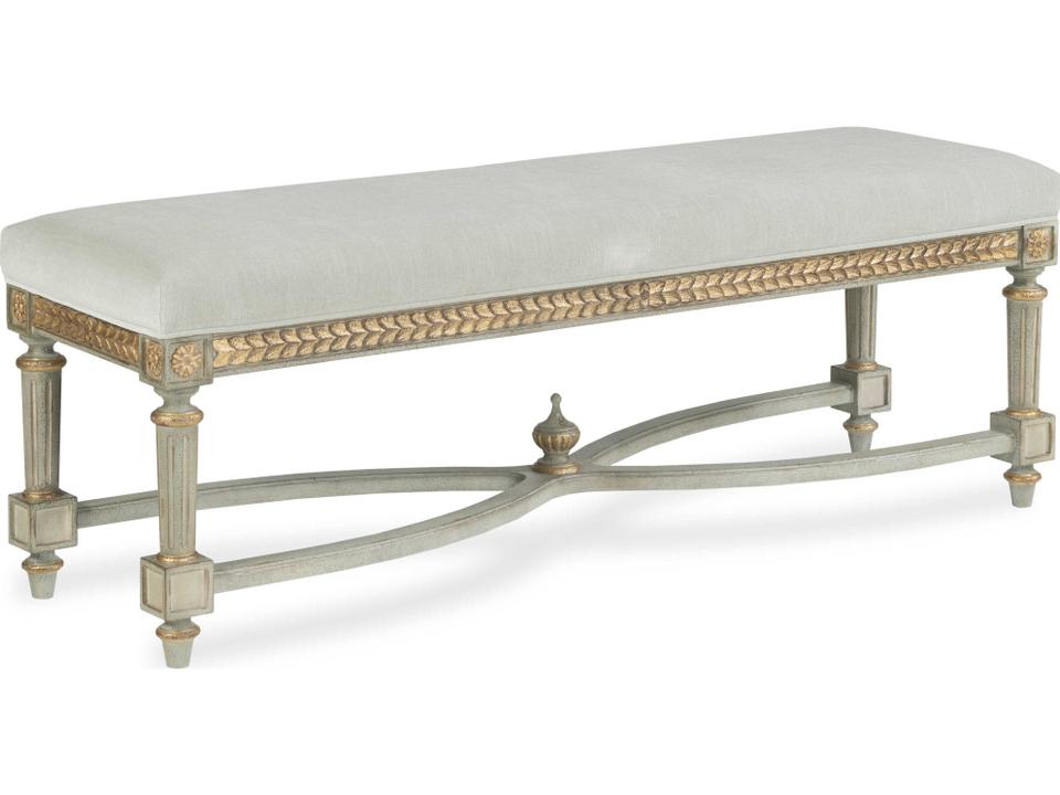 Monarch Corbett Bench in Aged Sage Green and Taupe Velvet