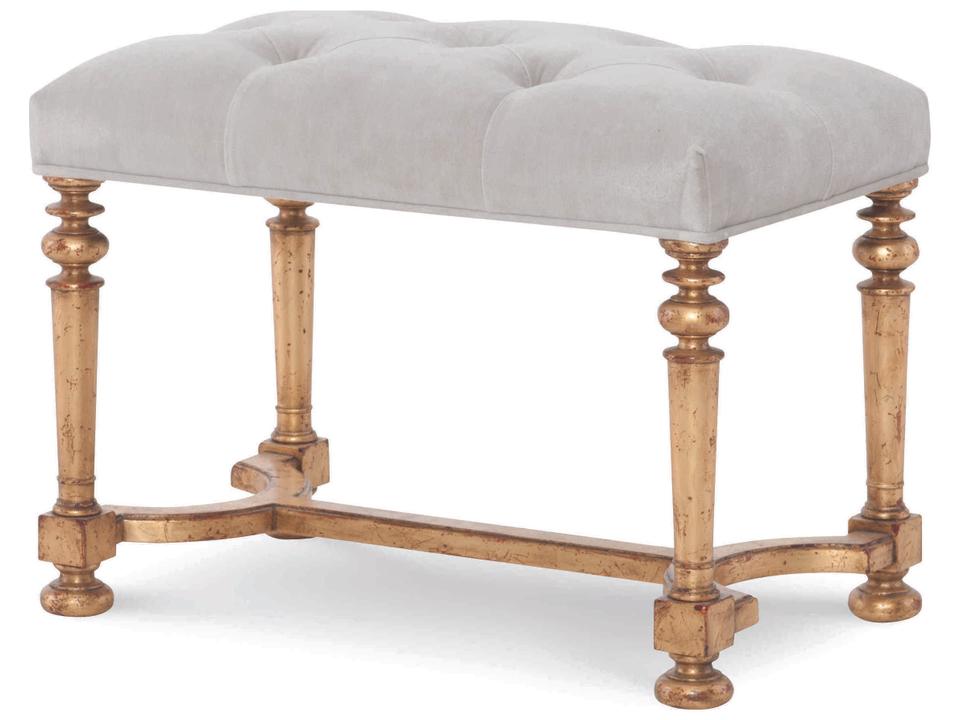 Monarch Beige Upholstered Gold Accent Stool