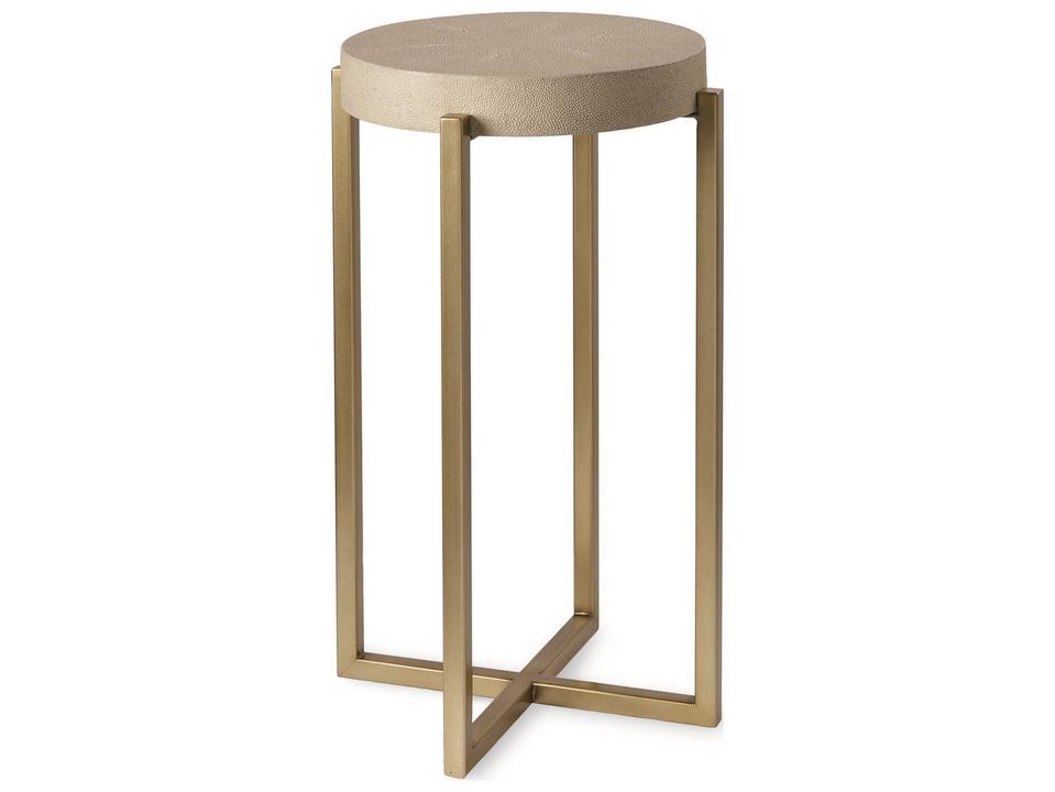 Kendall Round Accent Table Faux Shagreen Top with Satin Gold Base
