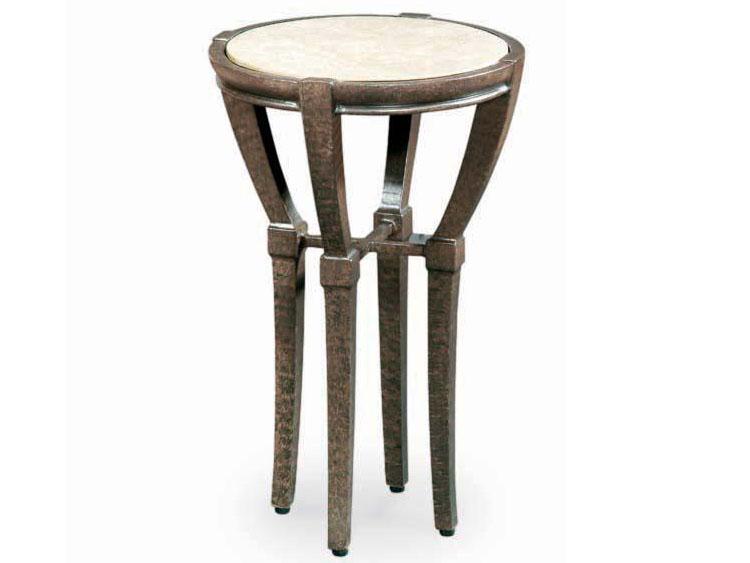 Andalusia Round Aluminum End Table with Travertine Top in Cordoba