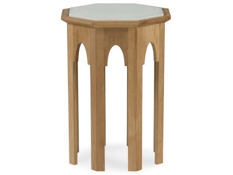 Tangier Teak Hexagonal Coffee Table with Cast Stone Top