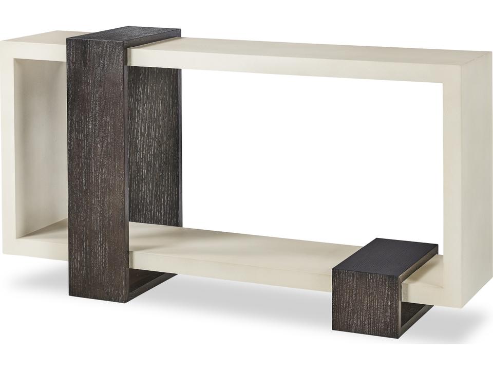 Nova Console Table in Off-White Faux Shagreen and Dark Oak Veneer