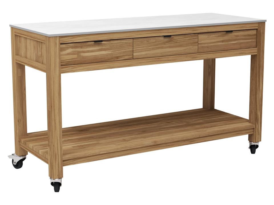 Fresco 59" Ceramic Top Console Table on Wheels Taupe