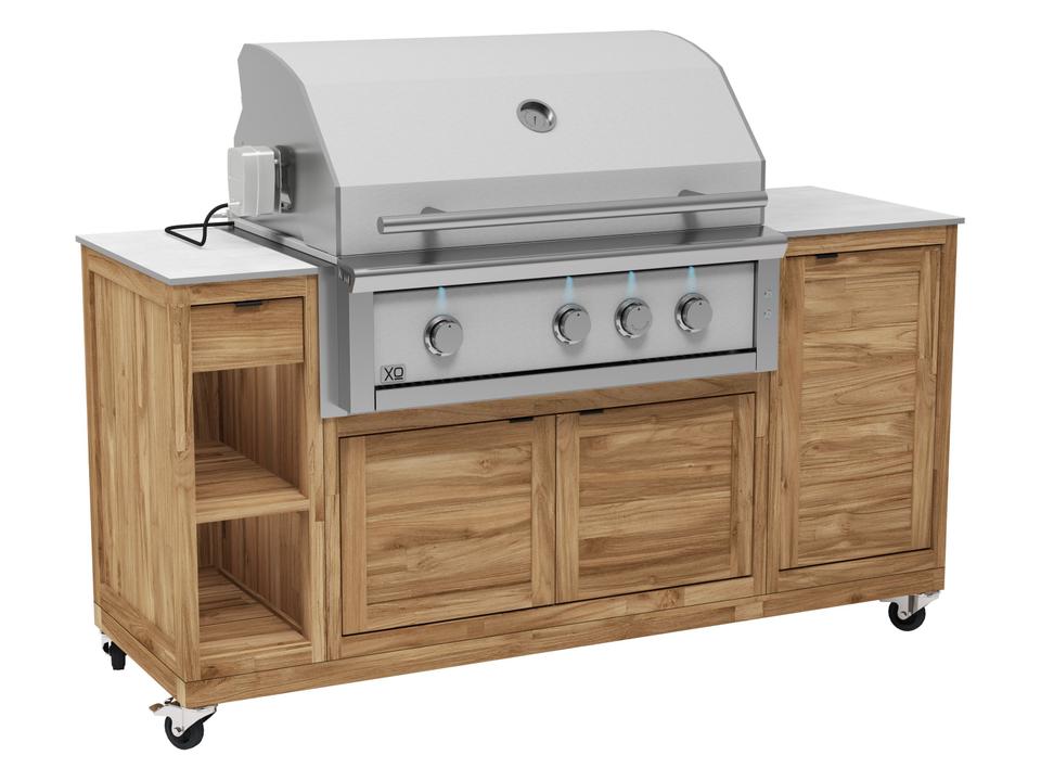 Fresco Ceramic Top BBQ Cabinet w/ Opening For 36" BBQ on Wheels Taupe