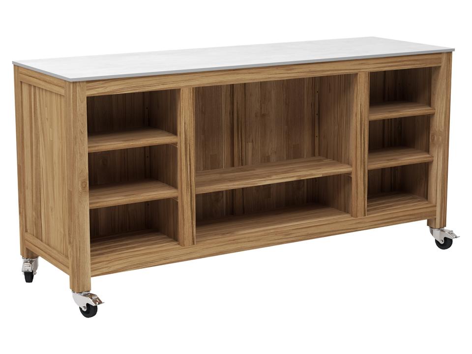 Fresco Ceramic Top Kitchen Island on Wheels Taupe