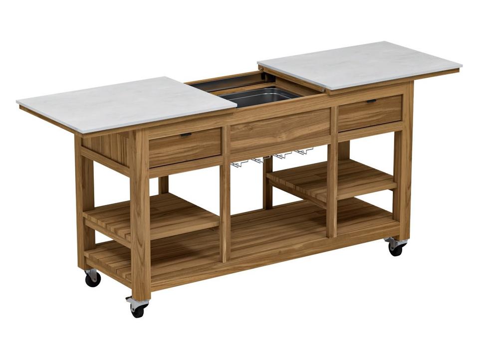 Fresco Ceramic Top Beverage Station on Wheels Taupe