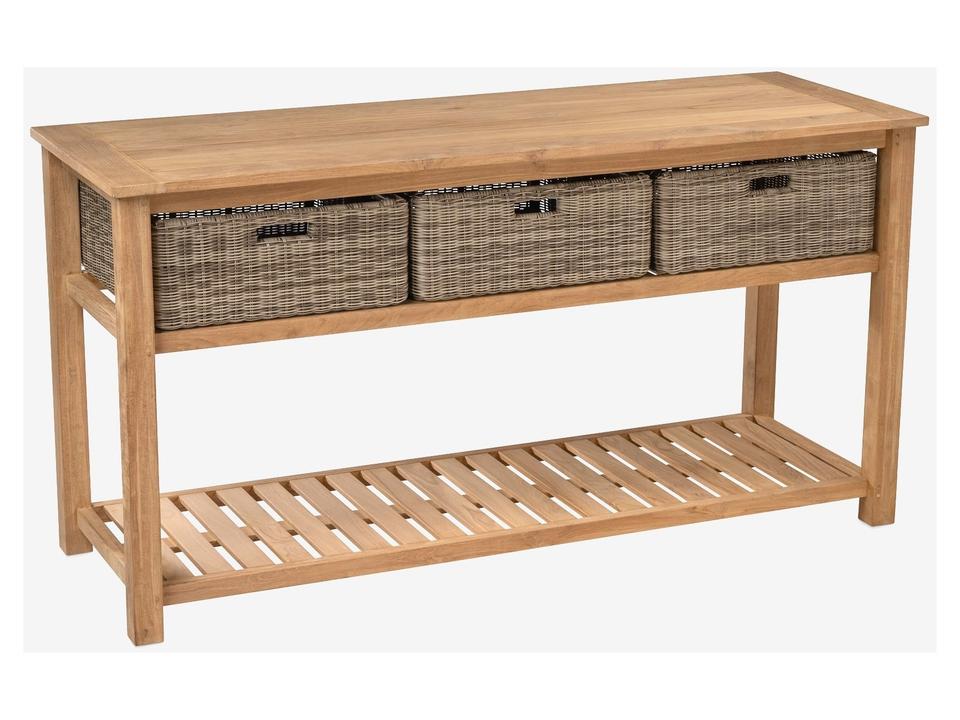 Lakewood Serving Bar w/ Wicker Baskets Natural Finish