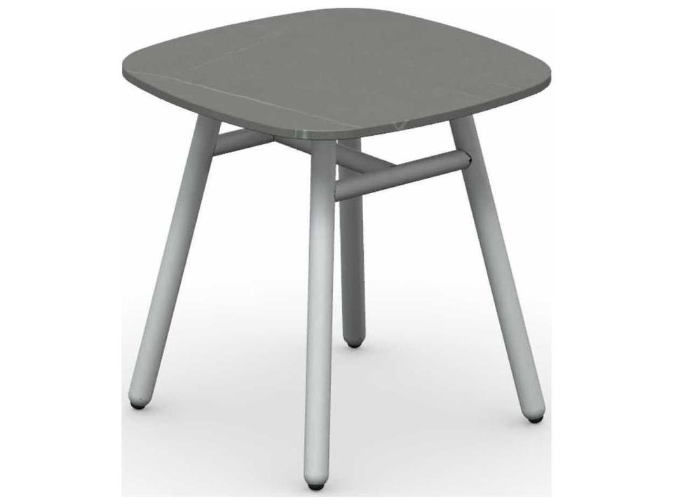 Yo Square End Table in Aluminum and Ceramic in Matt Optic White and Piasentina Grey