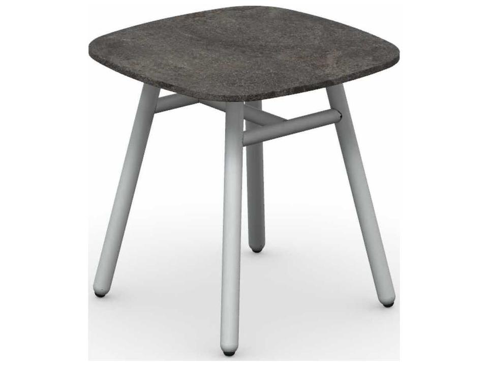 Yo Outdoor Square Coffee Table in Matte Optic White and Porphyry Brown Ceramic