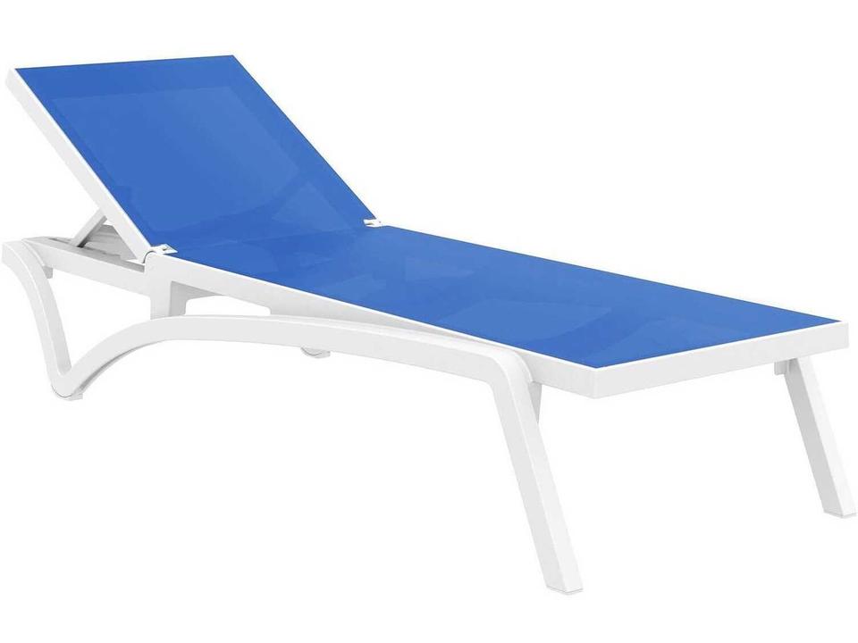 Pacific White Blue Resin Sling Chaise Lounge