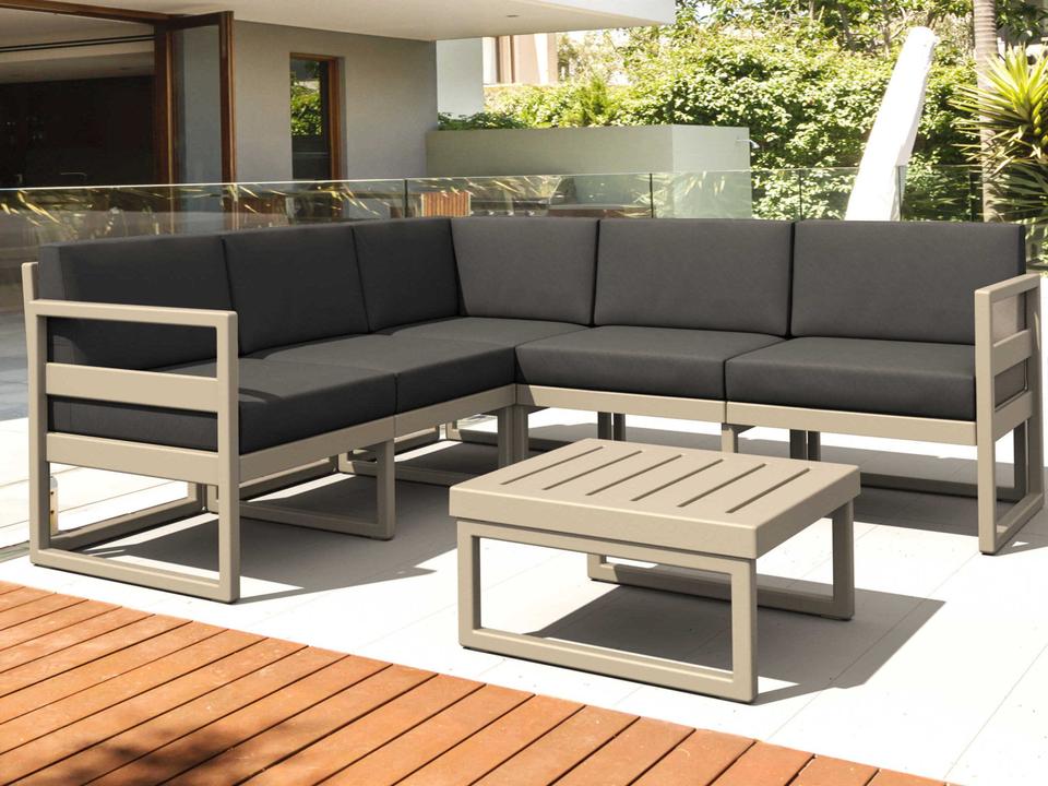 Mykonos 5-Person Corner Sectional Polypropylene Lounge Set with Charcoal Cushions