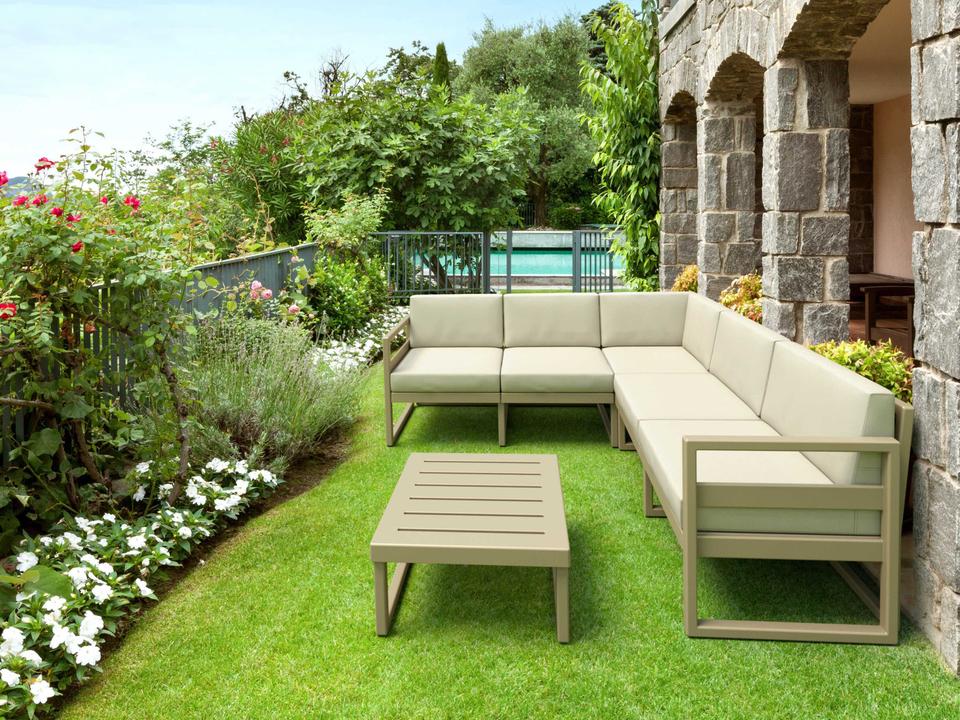 Mykonos 5-Person Outdoor Corner Sectional Sofa Set in Taupe with Natural Cushions
