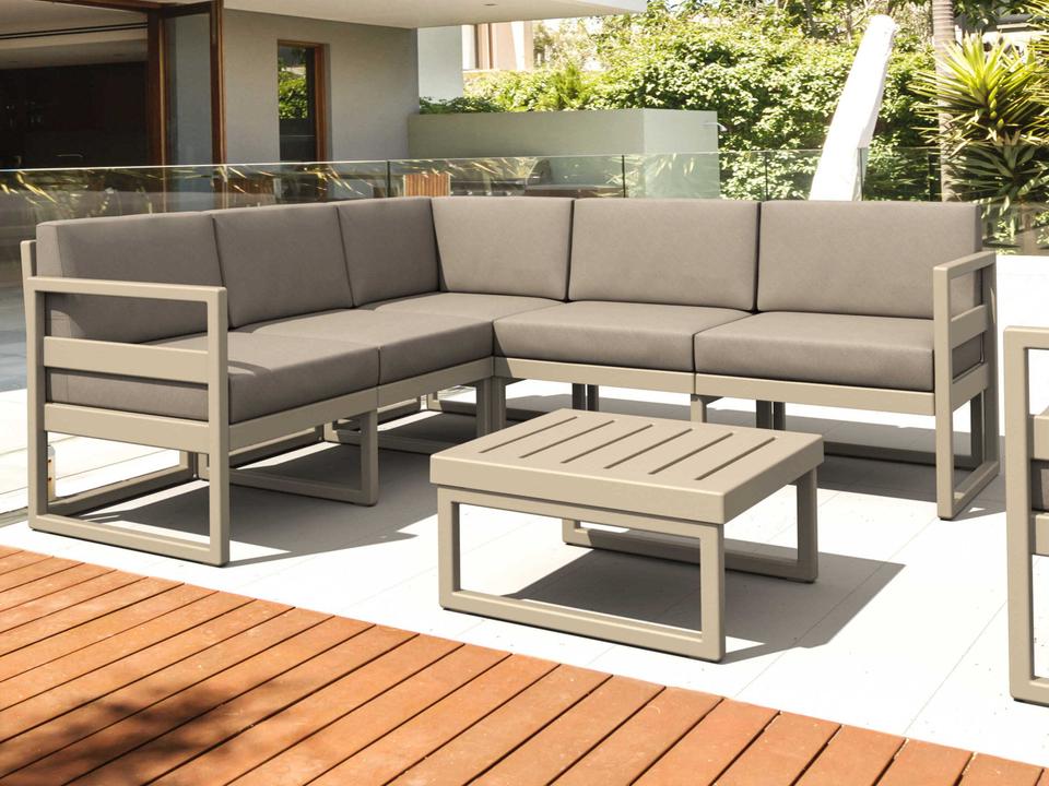 Mykonos 5-Person Corner Sectional Lounge Set Taupe All-Weather Resin