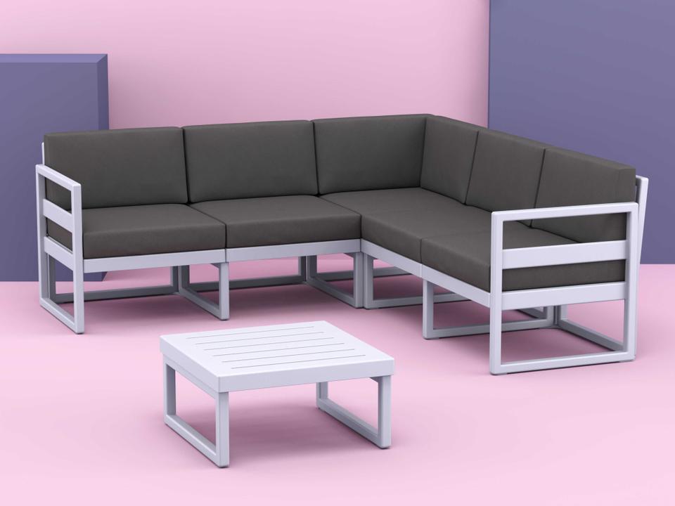 Mykonos 5-Person Corner Sectional Lounge Set with Coffee Table Silver
