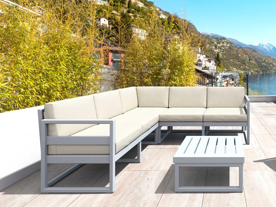 Mykonos 5-Person Outdoor Corner Sectional Lounge Set in Silver Gray with Natural Cushions
