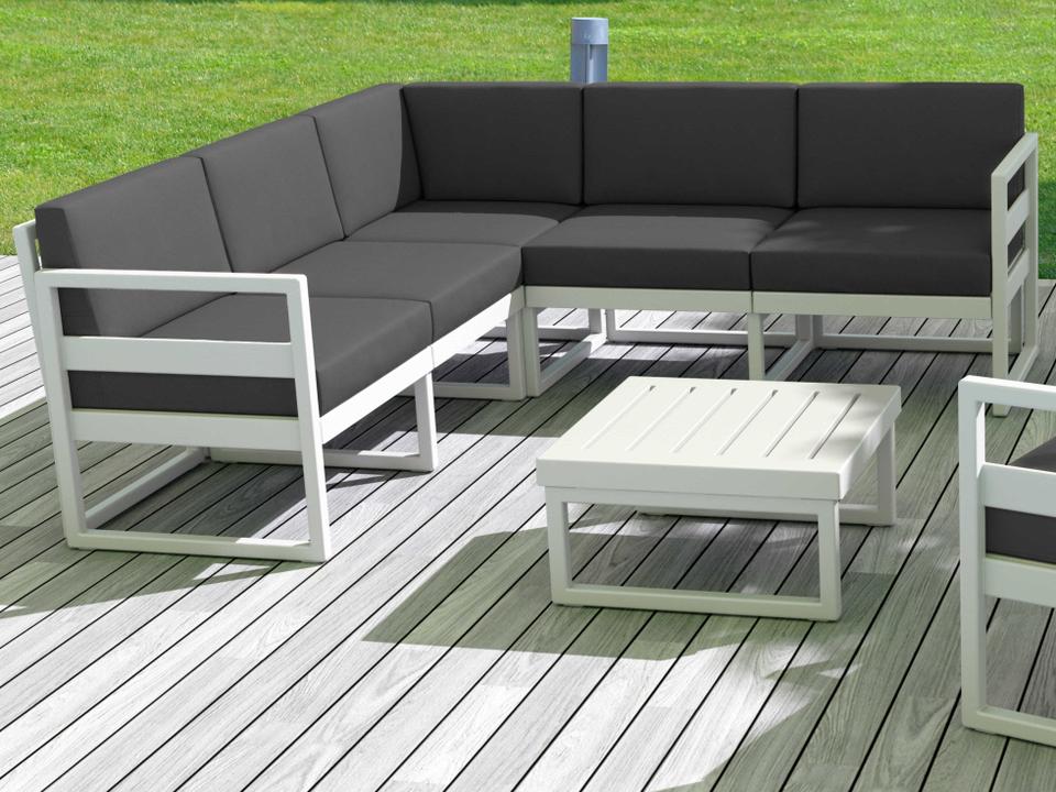 Mykonos 5-Person Corner Sectional Lounge Set White with Charcoal Cushions